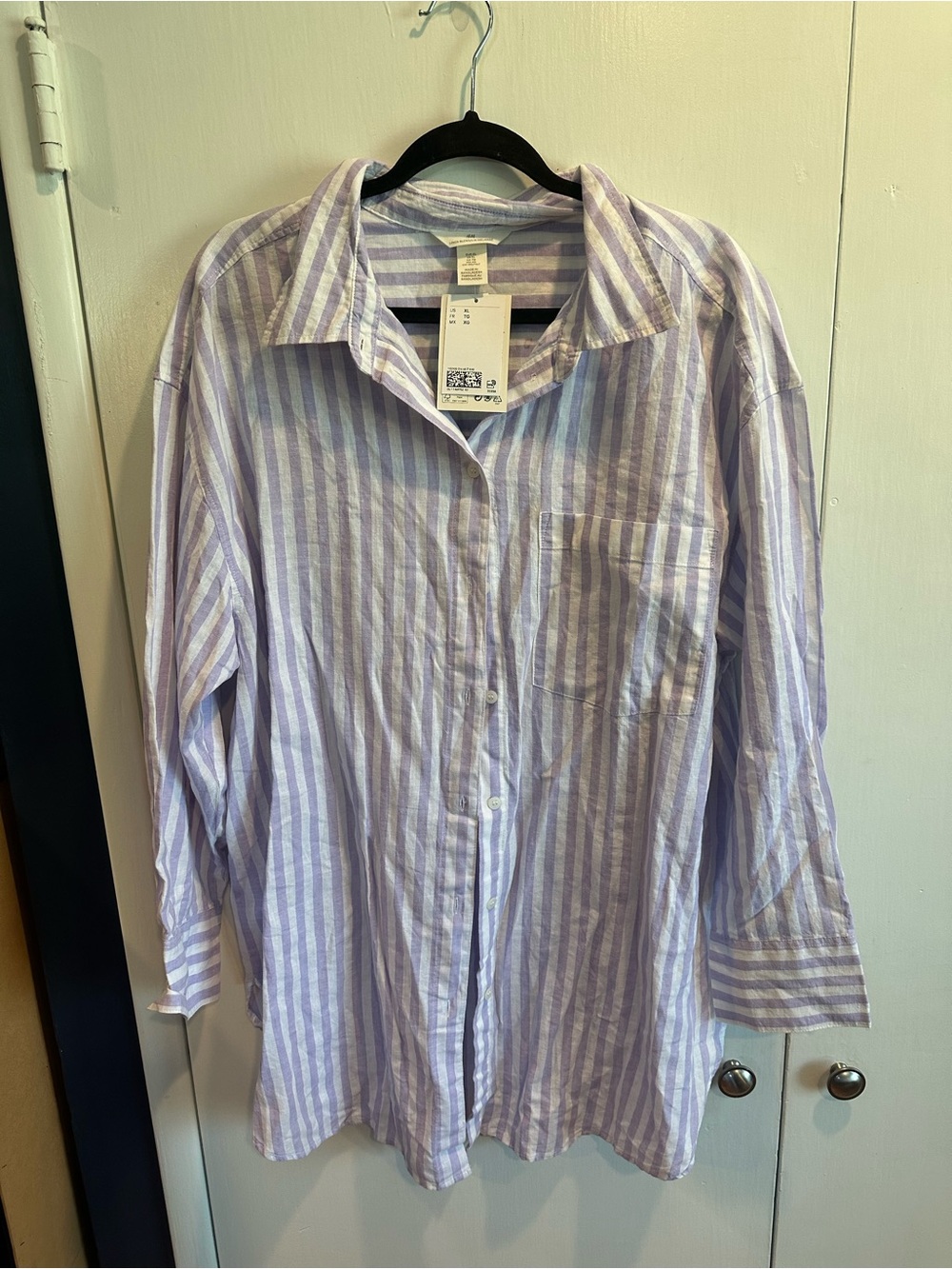 H&M Lavender and White Striped Casual Button-Down Shirt
